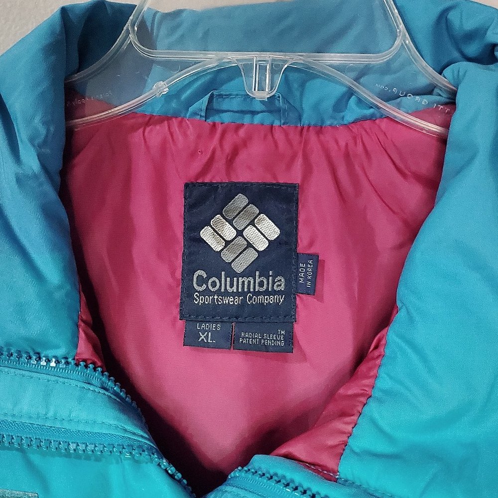 Vintage 90s Retro COLUMBIA Color Block Neon Blue Radial Sleeve Ski Snow Jacket